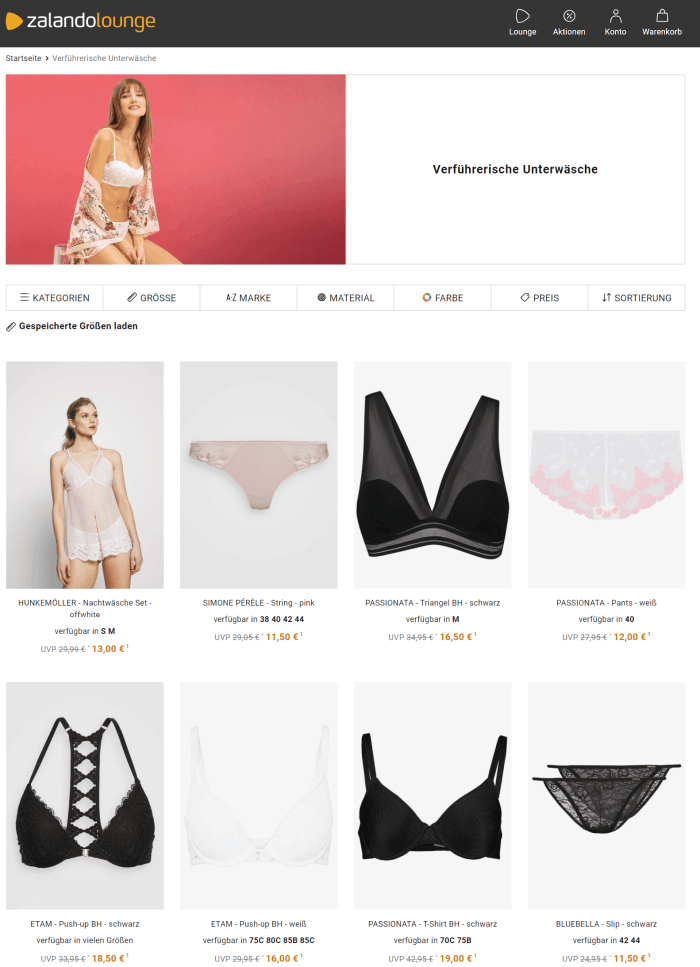 unterwaesche sale zalando lounge