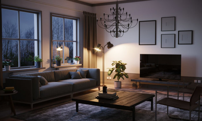 Lampen Outlet online illustriert durch ein stimmungsvolles Licht im Wohnzimmerflair