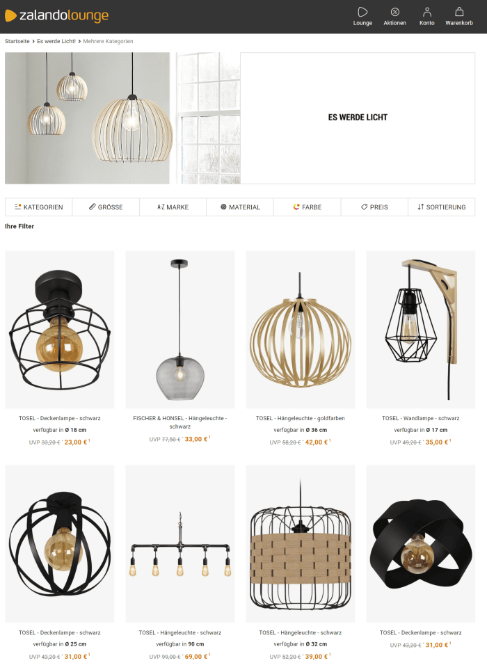 lampen outlet zalando louge