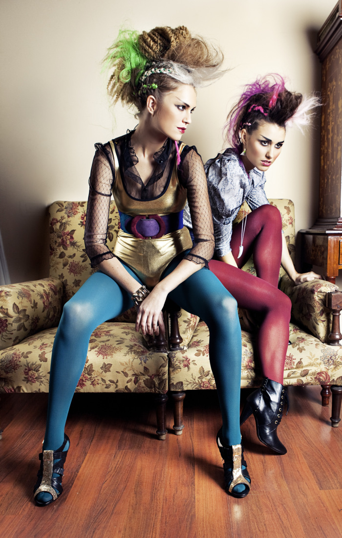Punk girls in a retro living room