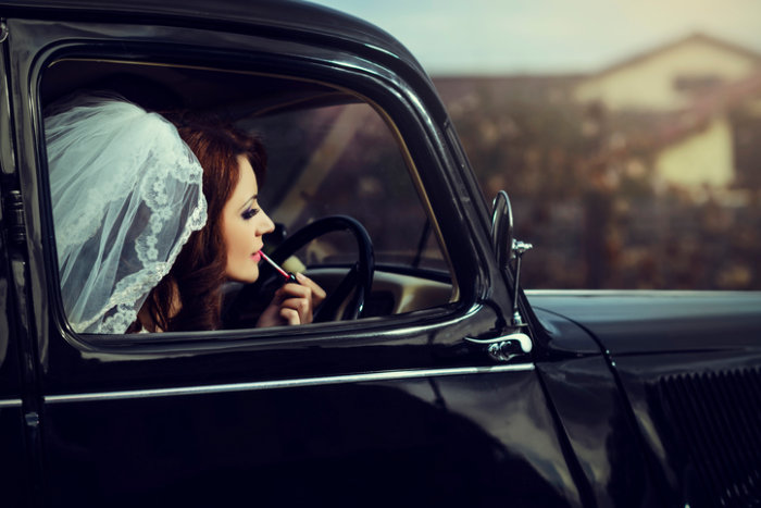 bride with lipstick