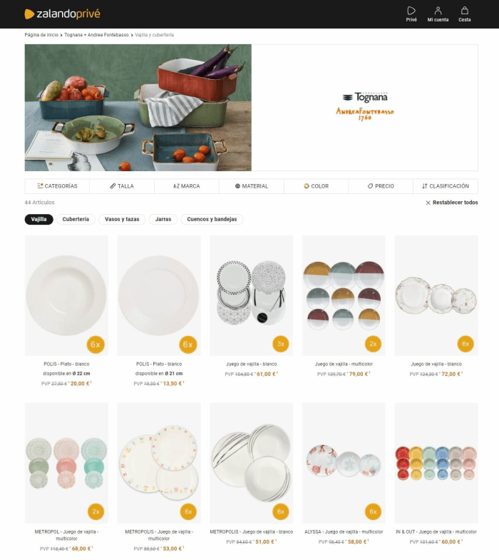 vajillas baratas zalando prive