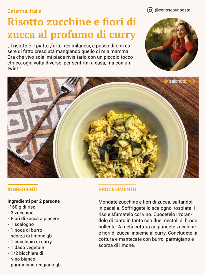 Risotto zucchine fiori di zucca e curry Caterina