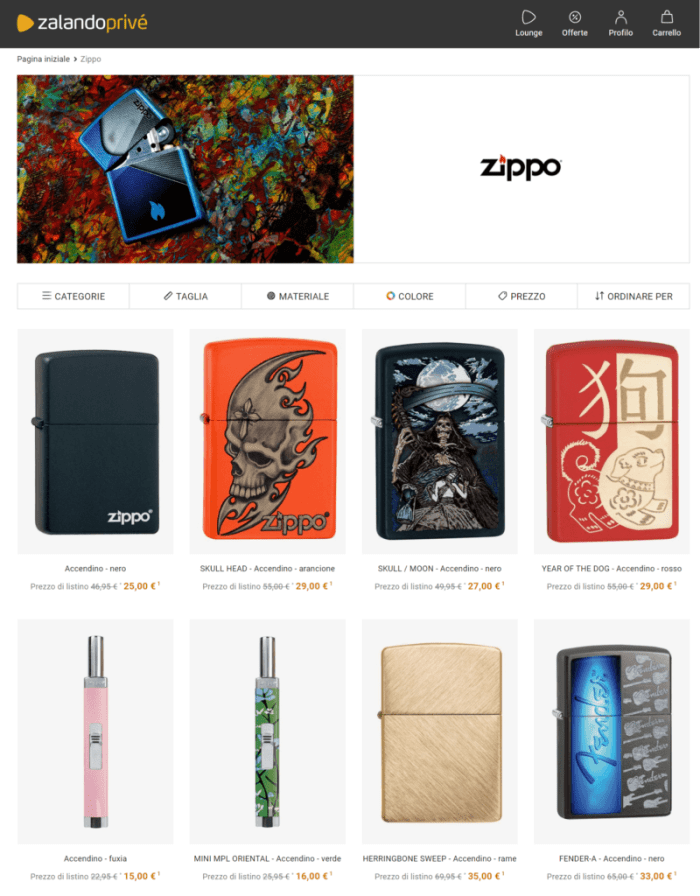 Accendini zippo offerte online zalando privé