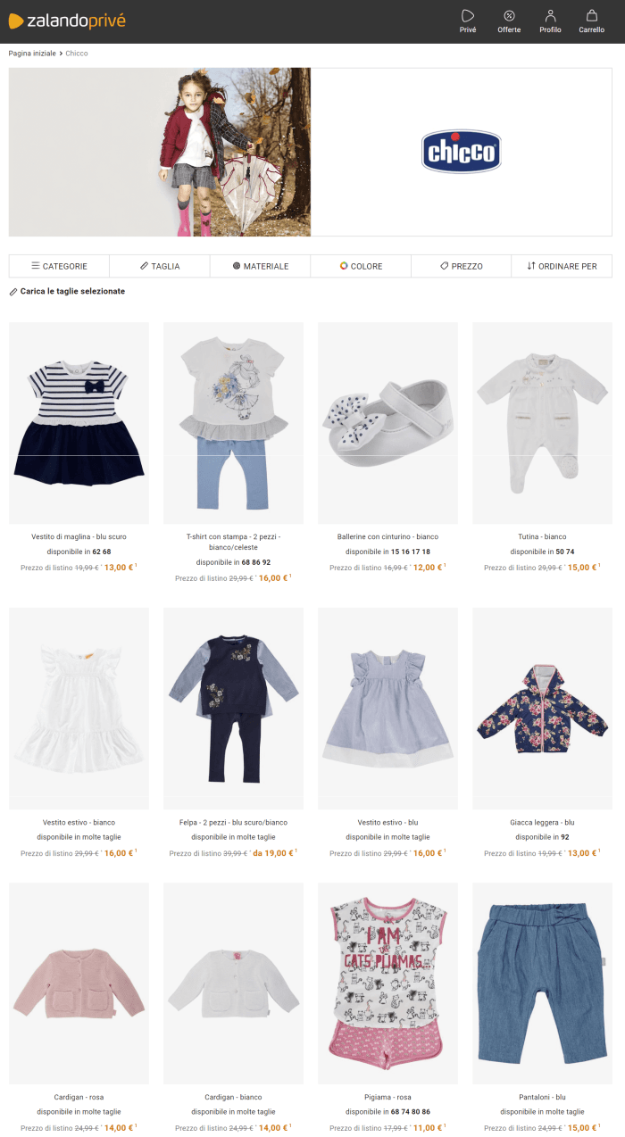 chicco outlet zalando privé