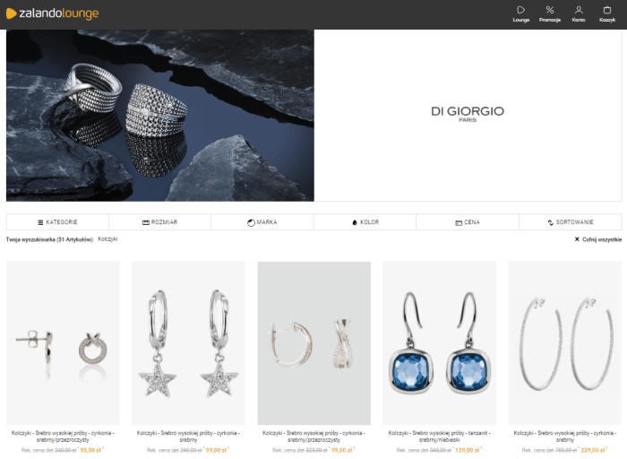 Srebrne kolczyki w kampanii Zalando Lounge