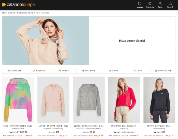 Bluzy kangurki damskie Vans, Levis i inne